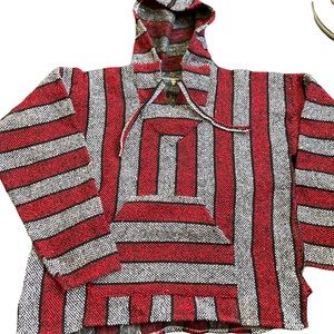 VTG Red Gray Pullover Hoodie Poncho‎